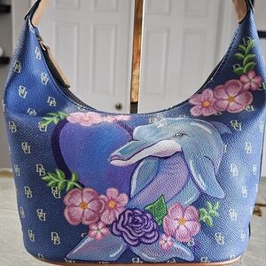 Dooney And Bourke Floral Dolphin Hand Painted Blue One Of A Kind Handbag